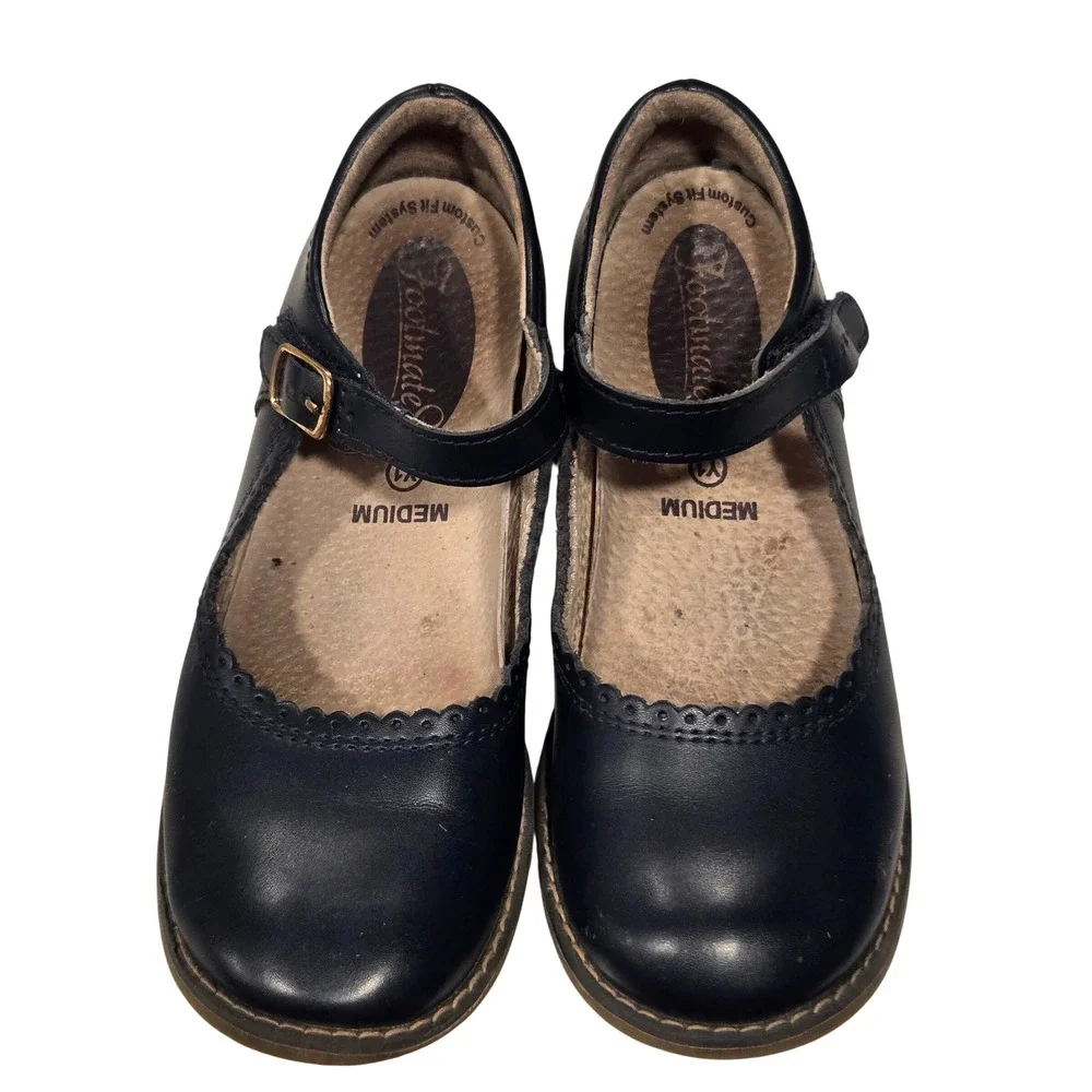 FOOTMATES Navy Blue Leather‎ Mary Jane Shoes Kids Size 1Y Medium Buckle Strap